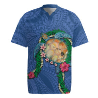 Hawaii Pikake and Maile Lei Rugby Jersey Honu Polynesian Pattern Blue Color LT03 Blue - Polynesian Pride