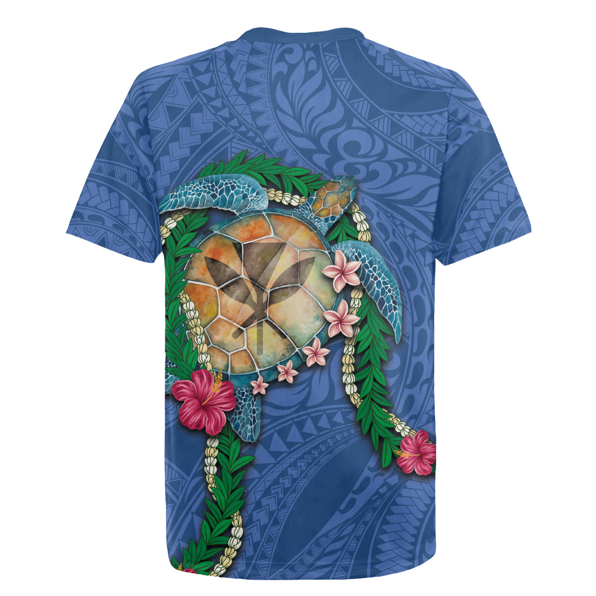 Hawaii Pikake and Maile Lei Rugby Jersey Honu Polynesian Pattern Blue Color LT03 - Polynesian Pride