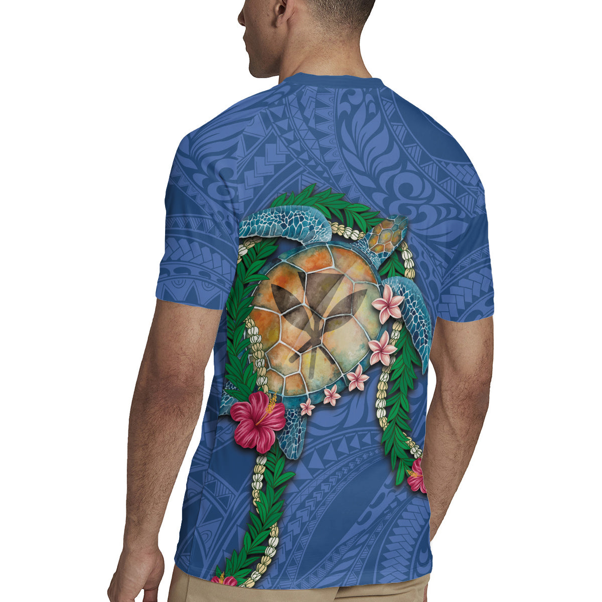 Hawaii Pikake and Maile Lei Rugby Jersey Honu Polynesian Pattern Blue Color LT03 - Polynesian Pride