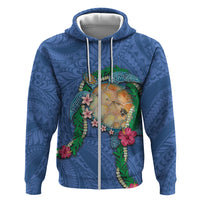 Hawaii Pikake and Maile Lei Zip Hoodie Honu Polynesian Pattern Blue Color LT03 Zip Hoodie Blue - Polynesian Pride