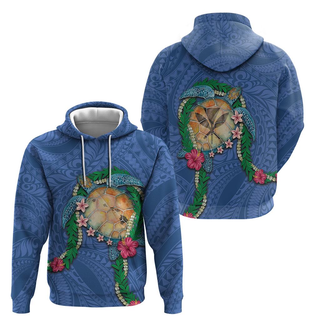 Hawaii Pikake and Maile Lei Zip Hoodie Honu Polynesian Pattern Blue Color LT03 - Polynesian Pride