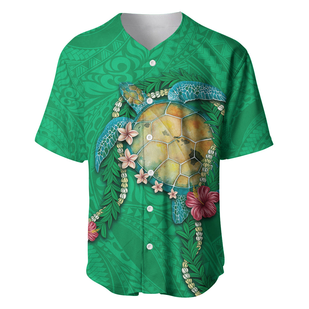 Hawaii Pikake and Maile Lei Baseball Jersey Honu Polynesian Pattern Green Color LT03 Green - Polynesian Pride
