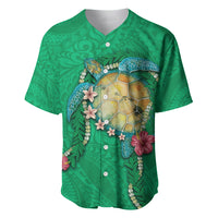 Hawaii Pikake and Maile Lei Baseball Jersey Honu Polynesian Pattern Green Color LT03 Green - Polynesian Pride