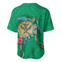 Hawaii Pikake and Maile Lei Baseball Jersey Honu Polynesian Pattern Green Color LT03 - Polynesian Pride