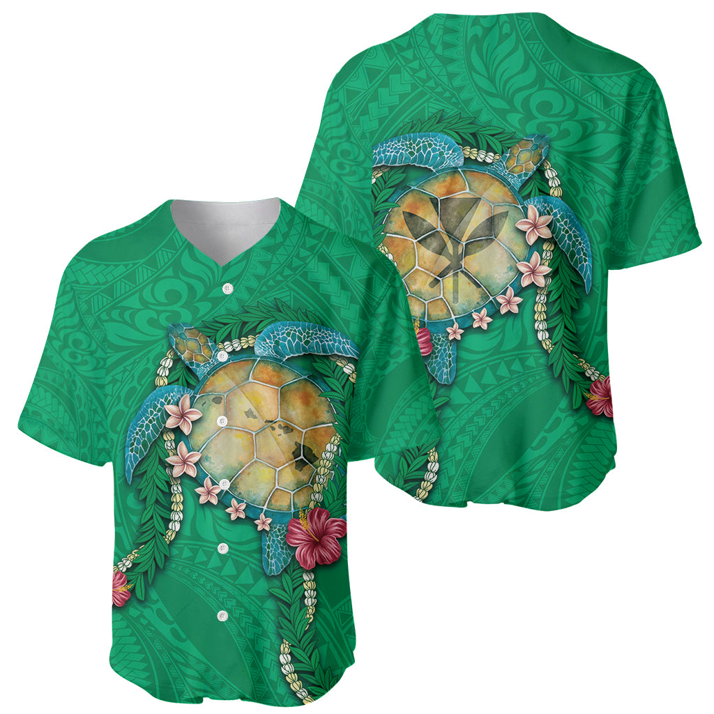 Hawaii Pikake and Maile Lei Baseball Jersey Honu Polynesian Pattern Green Color LT03 - Polynesian Pride