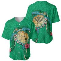 Hawaii Pikake and Maile Lei Baseball Jersey Honu Polynesian Pattern Green Color LT03 - Polynesian Pride