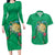 Hawaii Pikake and Maile Lei Couples Matching Long Sleeve Bodycon Dress and Hawaiian Shirt Honu Polynesian Pattern Green Color