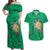 Hawaii Pikake and Maile Lei Couples Matching Off Shoulder Maxi Dress and Hawaiian Shirt Honu Polynesian Pattern Green Color