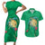 Hawaii Pikake and Maile Lei Couples Matching Short Sleeve Bodycon Dress and Hawaiian Shirt Honu Polynesian Pattern Green Color