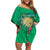 Hawaii Pikake and Maile Lei Family Matching Off Shoulder Short Dress and Hawaiian Shirt Honu Polynesian Pattern Green Color