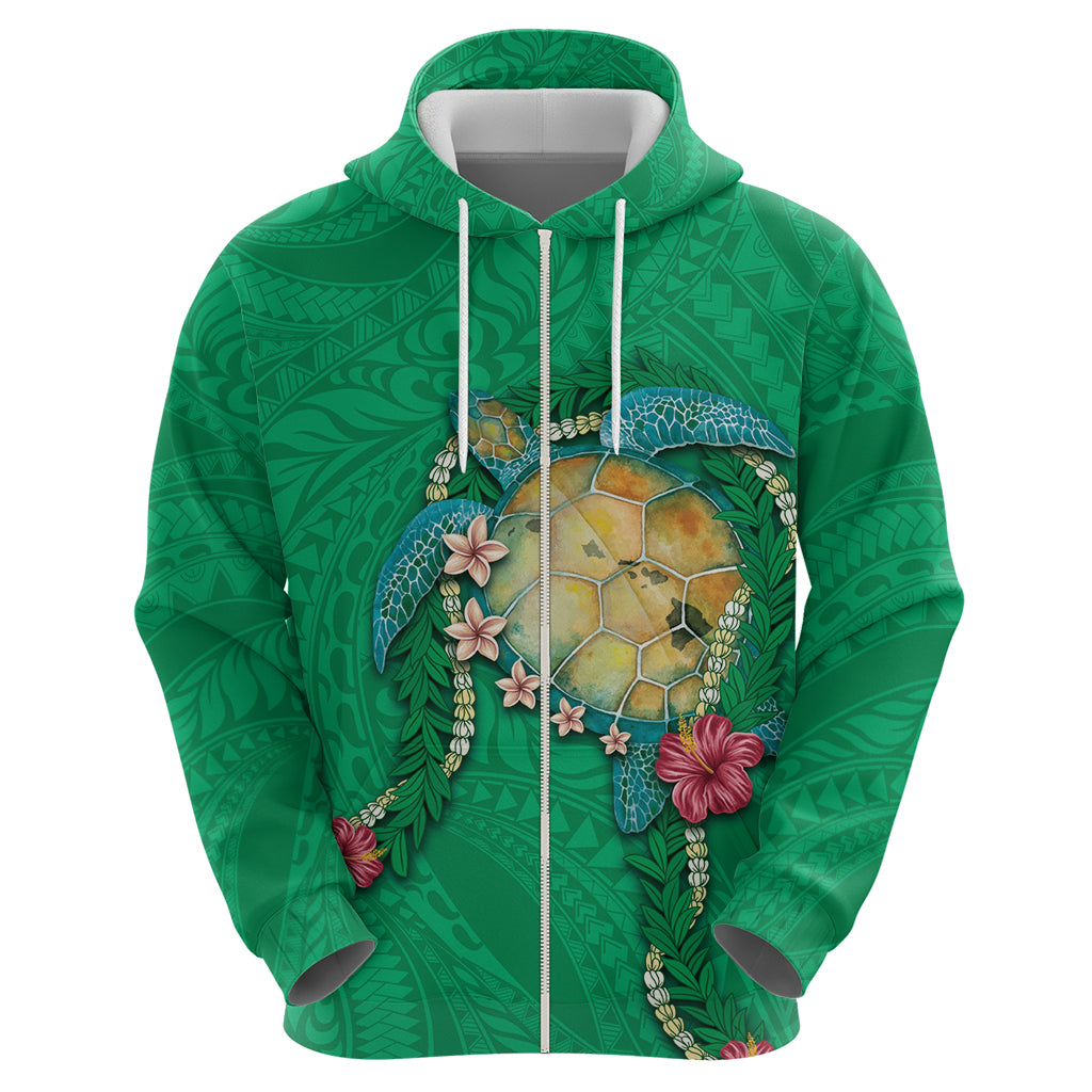 Hawaii Pikake and Maile Lei Hoodie Honu Polynesian Pattern Green Color LT03 - Polynesian Pride