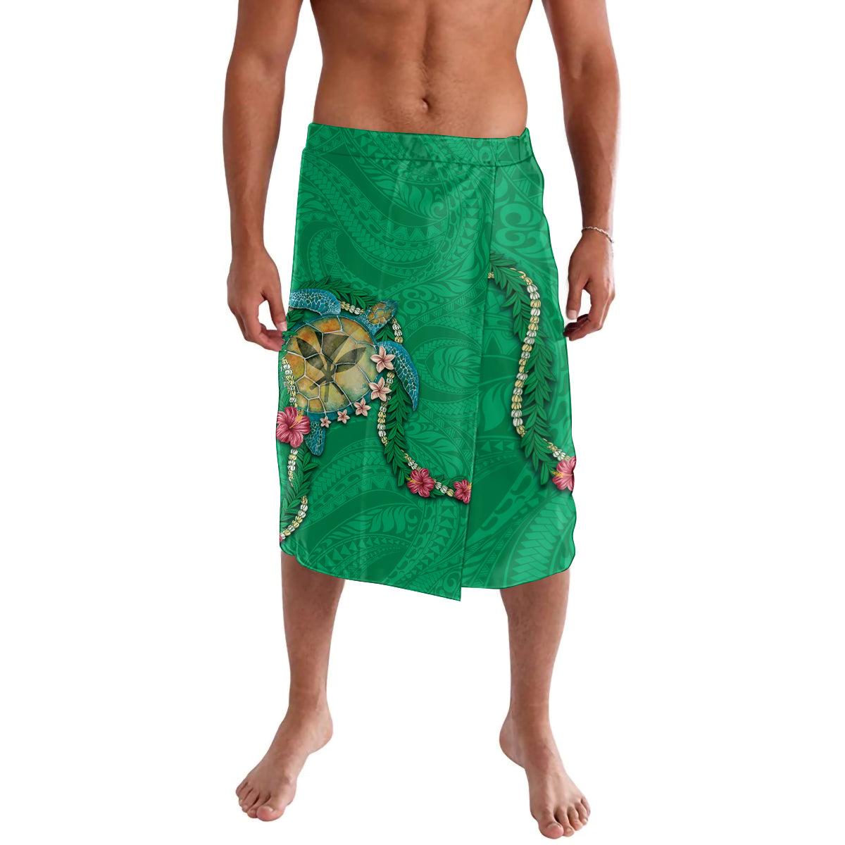 Hawaii Pikake and Maile Lei Lavalava Honu Polynesian Pattern Green Color