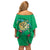 Hawaii Pikake and Maile Lei Off Shoulder Short Dress Honu Polynesian Pattern Green Color