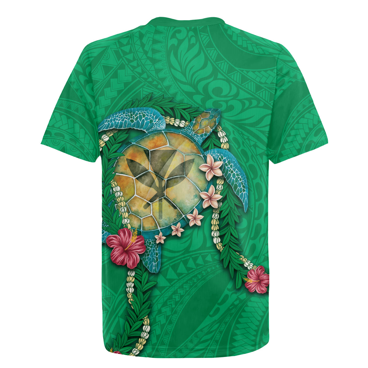 Hawaii Pikake and Maile Lei Rugby Jersey Honu Polynesian Pattern Green Color LT03 - Polynesian Pride
