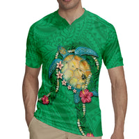 Hawaii Pikake and Maile Lei Rugby Jersey Honu Polynesian Pattern Green Color LT03 - Polynesian Pride