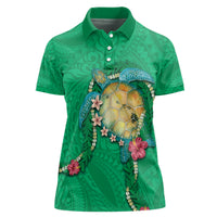 Hawaii Pikake and Maile Lei Women Polo Shirt Honu Polynesian Pattern Green Color LT03 Female Green - Polynesian Pride