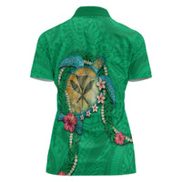 Hawaii Pikake and Maile Lei Women Polo Shirt Honu Polynesian Pattern Green Color LT03 - Polynesian Pride