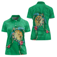 Hawaii Pikake and Maile Lei Women Polo Shirt Honu Polynesian Pattern Green Color LT03 - Polynesian Pride