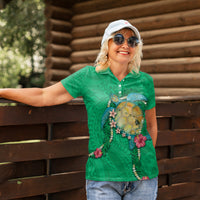 Hawaii Pikake and Maile Lei Women Polo Shirt Honu Polynesian Pattern Green Color LT03 - Polynesian Pride
