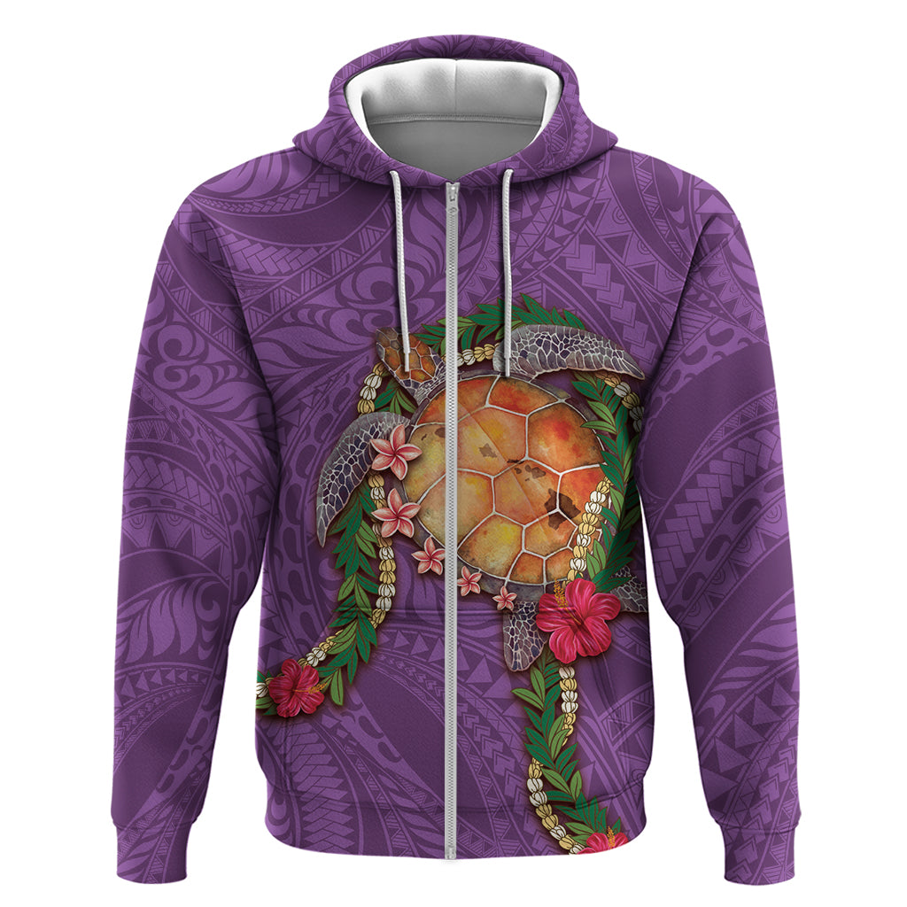 Hawaii Pikake and Maile Lei Hoodie Honu Polynesian Pattern Pink Color LT03 Zip Hoodie Pink - Polynesian Pride