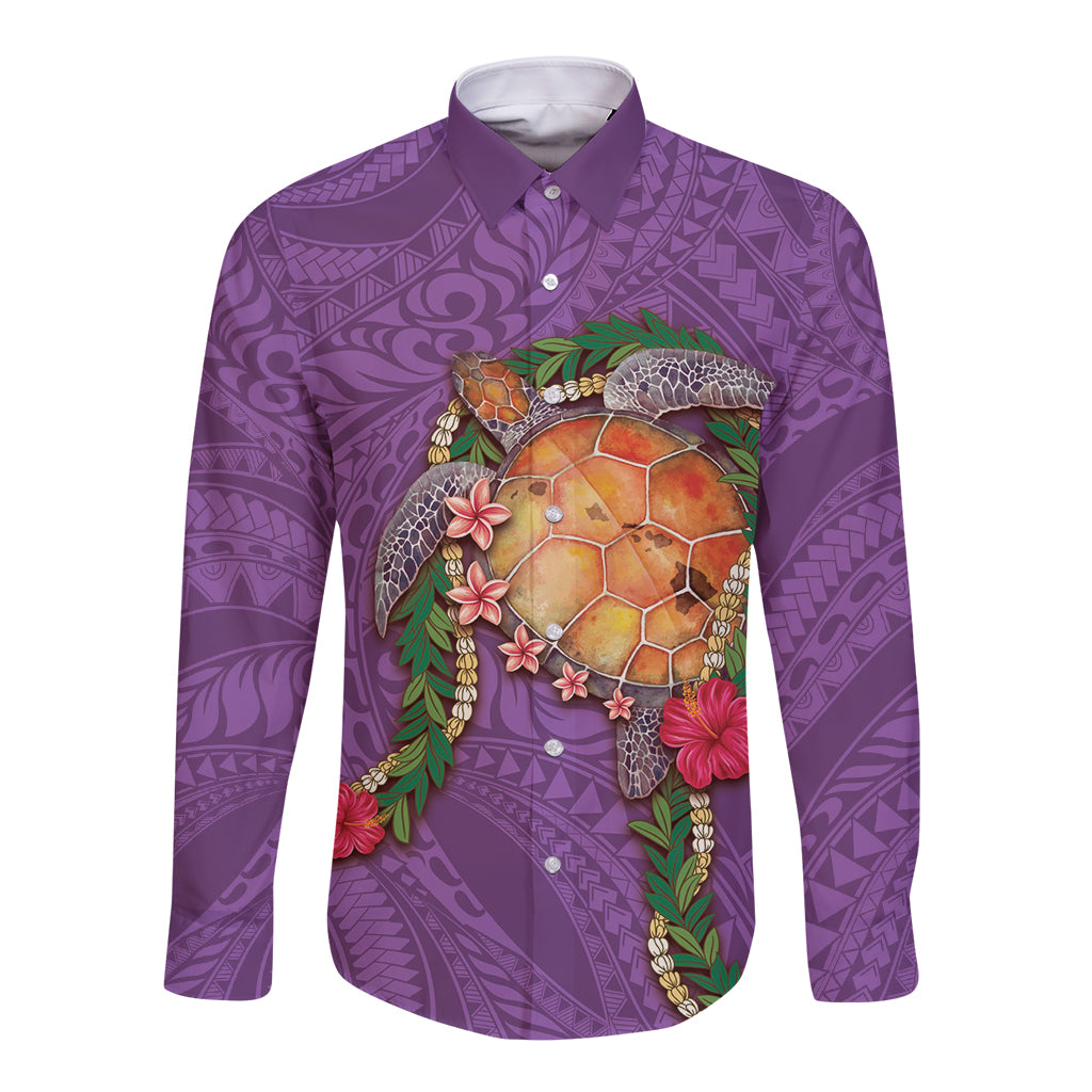 Hawaii Pikake and Maile Lei Long Sleeve Button Shirt Honu Polynesian Pattern Pink Color LT03 Unisex Pink - Polynesian Pride