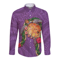 Hawaii Pikake and Maile Lei Long Sleeve Button Shirt Honu Polynesian Pattern Pink Color LT03 Unisex Pink - Polynesian Pride