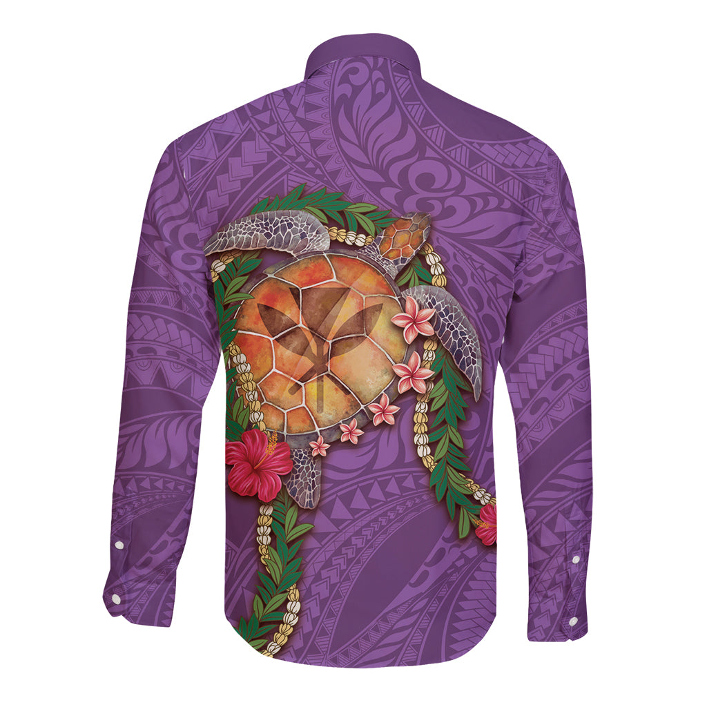 Hawaii Pikake and Maile Lei Long Sleeve Button Shirt Honu Polynesian Pattern Pink Color LT03 - Polynesian Pride