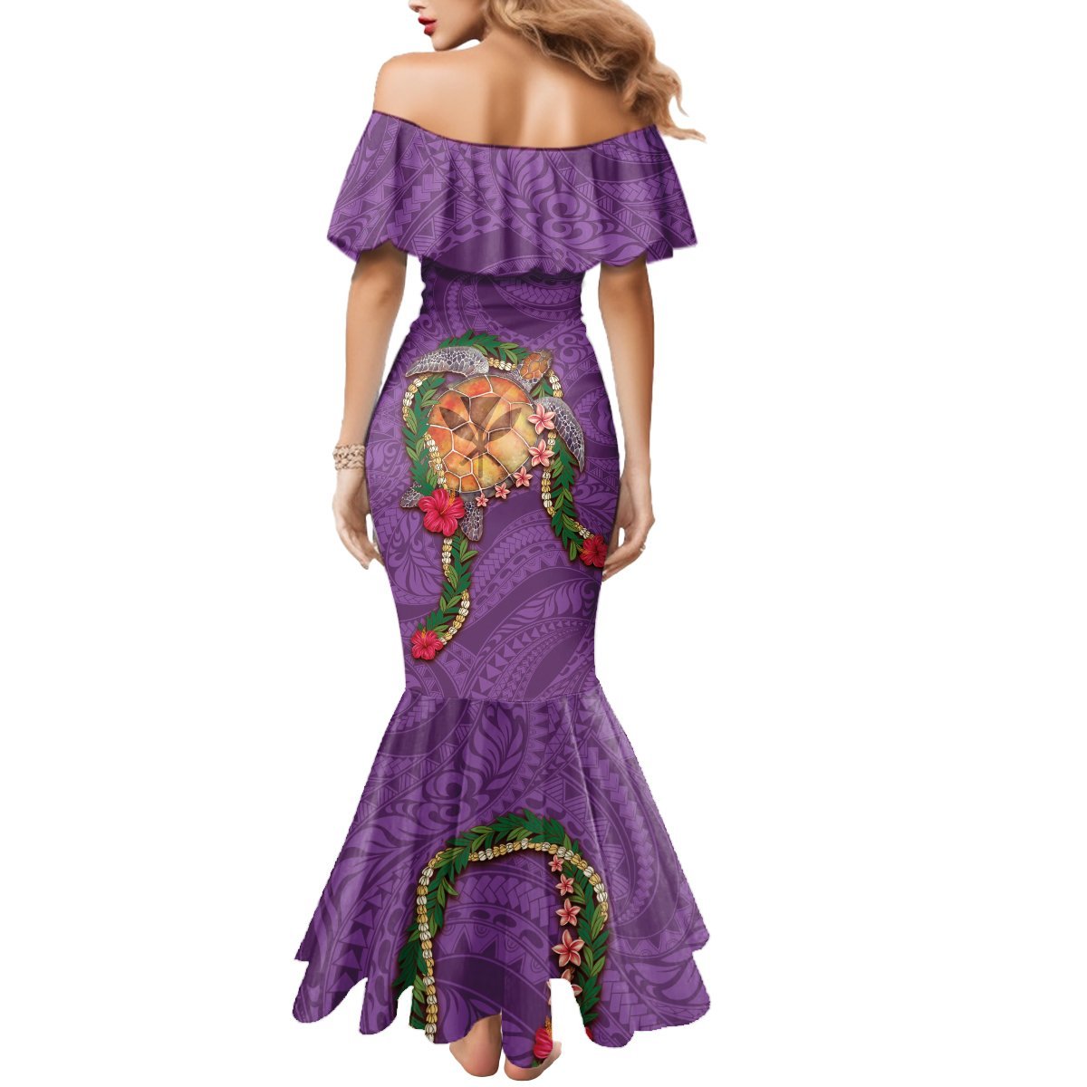Hawaii Pikake and Maile Lei Mermaid Dress Honu Polynesian Pattern Pink Color LT03 - Polynesian Pride