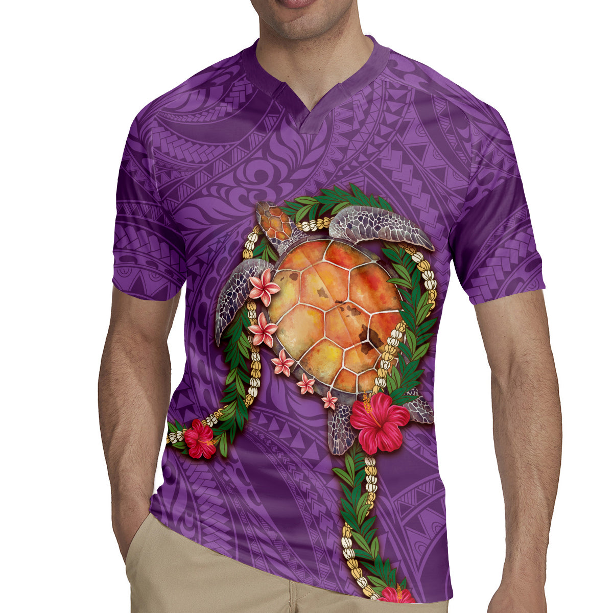Hawaii Pikake and Maile Lei Rugby Jersey Honu Polynesian Pattern Pink Color LT03 - Polynesian Pride