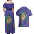 Hawaii Pikake and Maile Lei Couples Matching Off Shoulder Maxi Dress and Hawaiian Shirt Honu Polynesian Pattern Purple Color