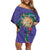 Hawaii Pikake and Maile Lei Family Matching Off Shoulder Short Dress and Hawaiian Shirt Honu Polynesian Pattern Purple Color