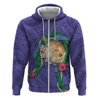 Hawaii Pikake and Maile Lei Hoodie Honu Polynesian Pattern Purple Color LT03 Zip Hoodie Purple - Polynesian Pride