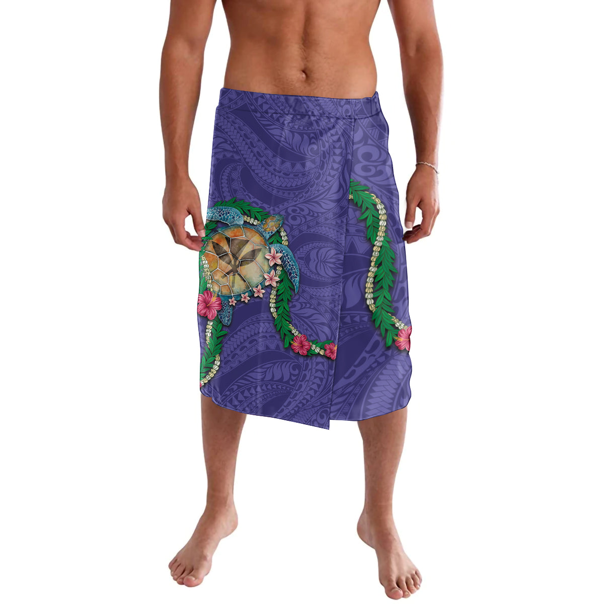 Hawaii Pikake and Maile Lei Lavalava Honu Polynesian Pattern Purple Color