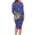 Hawaii Pikake and Maile Lei Long Sleeve Bodycon Dress Honu Polynesian Pattern Purple Color