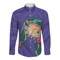 Hawaii Pikake and Maile Lei Long Sleeve Button Shirt Honu Polynesian Pattern Purple Color LT03 Unisex Purple - Polynesian Pride