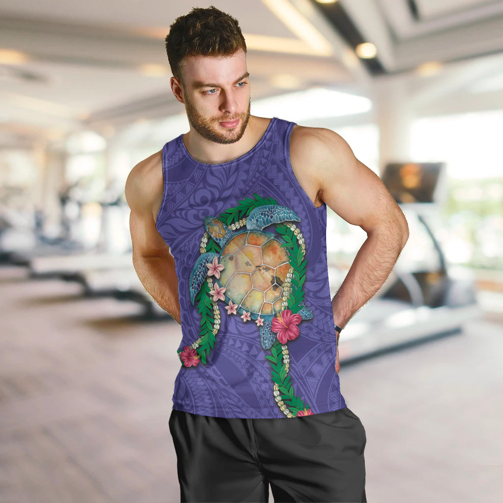 Hawaii Pikake and Maile Lei Men Tank Top Honu Polynesian Pattern Purple Color LT03 Purple - Polynesian Pride