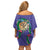 Hawaii Pikake and Maile Lei Off Shoulder Short Dress Honu Polynesian Pattern Purple Color