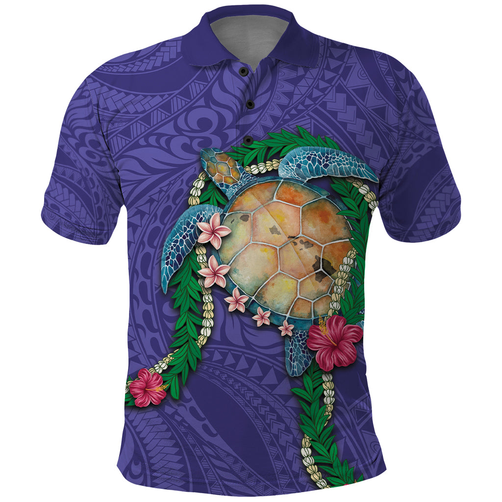 Hawaii Pikake and Maile Lei Polo Shirt Honu Polynesian Pattern Purple Color LT03 Purple - Polynesian Pride