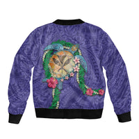 Hawaii Pikake and Maile Lei Sleeve Zip Bomber Jacket Honu Polynesian Pattern Purple Color LT03 - Polynesian Pride