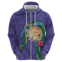 Hawaii Pikake and Maile Lei Zip Hoodie Honu Polynesian Pattern Purple Color LT03 - Polynesian Pride