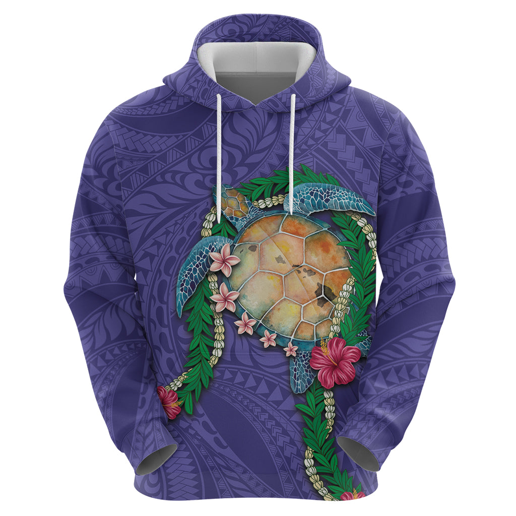 Hawaii Pikake and Maile Lei Zip Hoodie Honu Polynesian Pattern Purple Color LT03 - Polynesian Pride