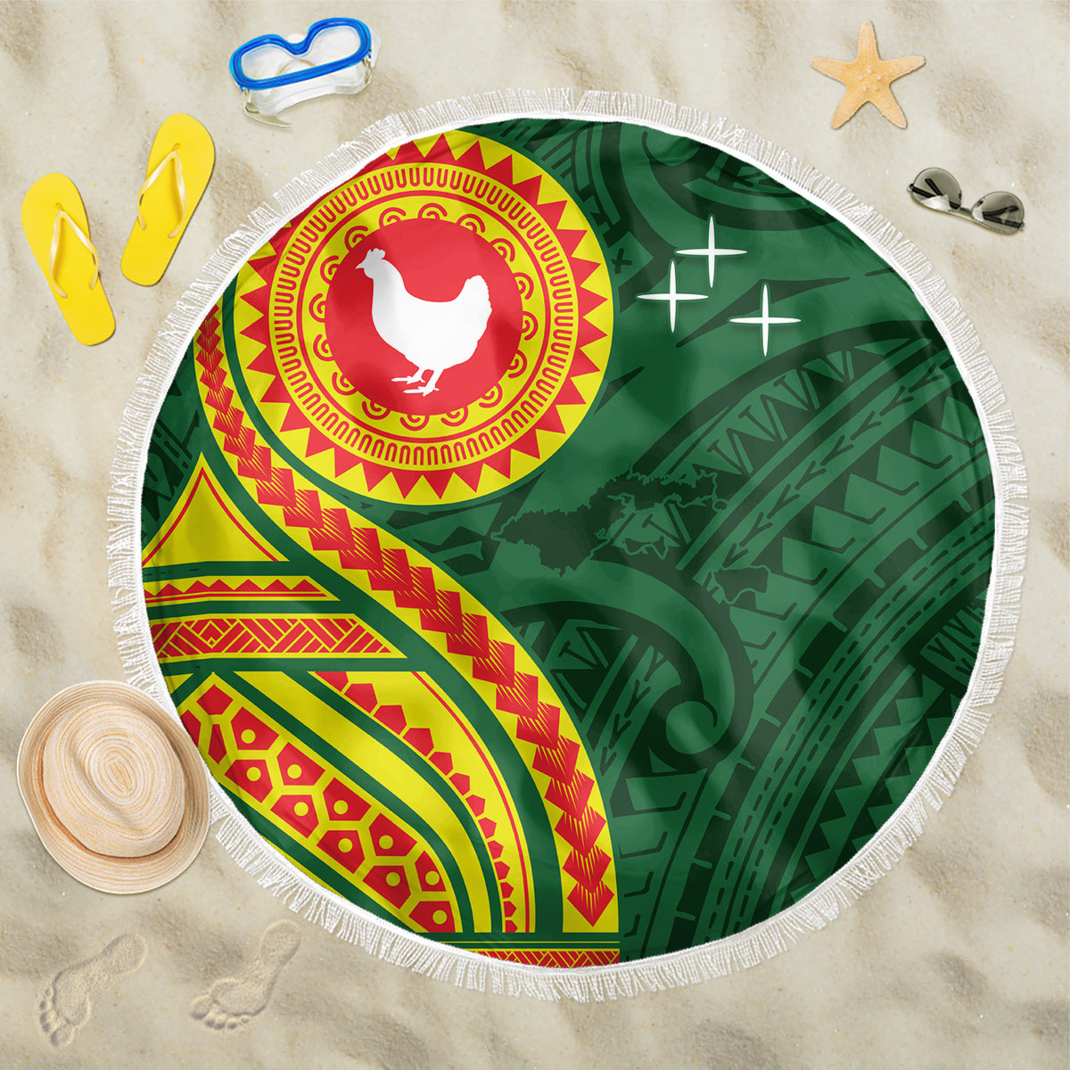 Manu'a Cession Day Beach Blanket Polynesian Pattern LT03 One Size 150cm Green - Polynesian Pride