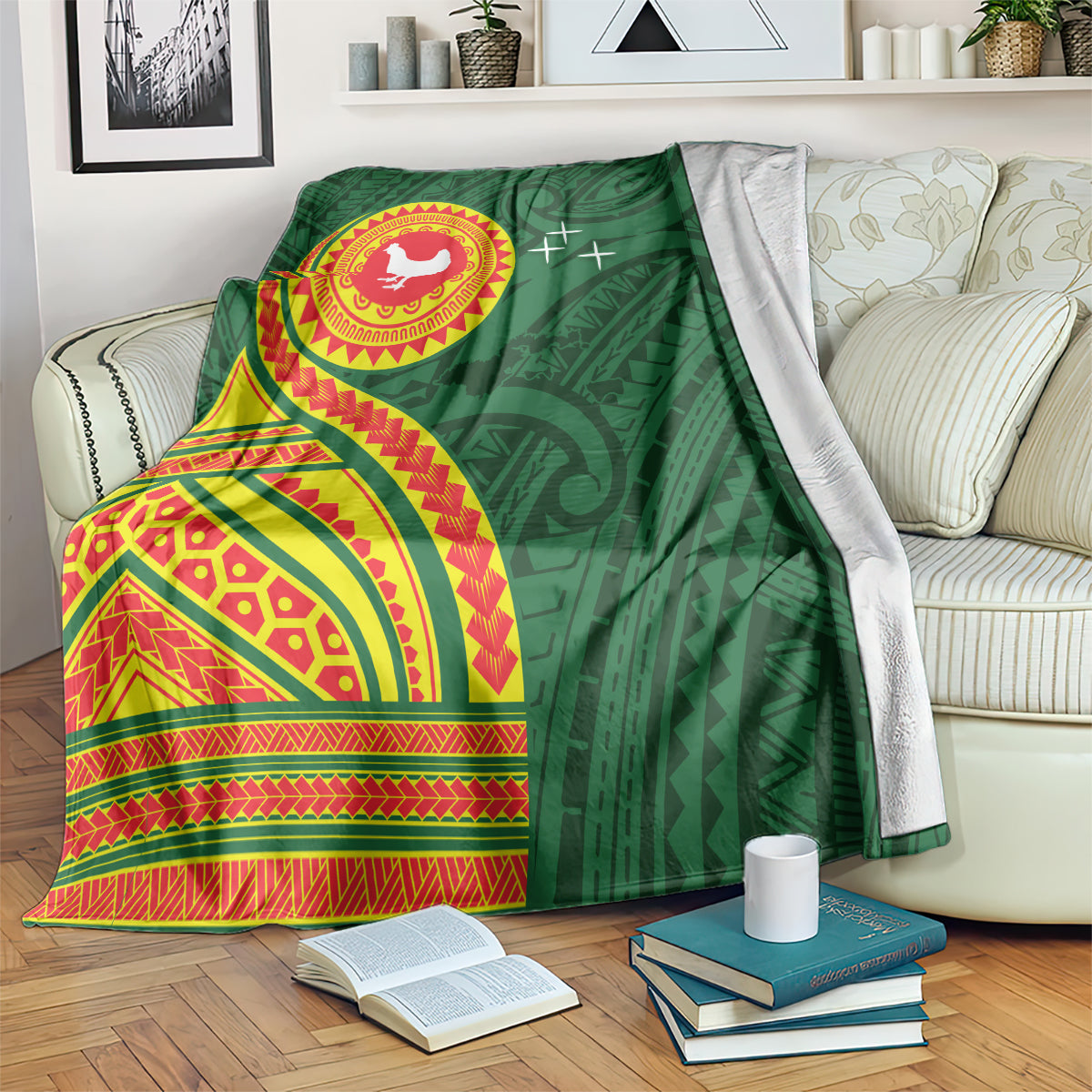 Manu'a Cession Day Blanket Polynesian Pattern LT03 Green - Polynesian Pride
