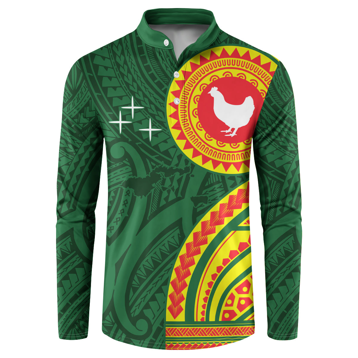 Manu'a Cession Day Button Sweatshirt Polynesian Pattern LT03 Green - Polynesian Pride