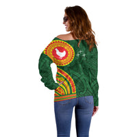 Manu'a Cession Day Off Shoulder Sweater Polynesian Pattern LT03 - Polynesian Pride