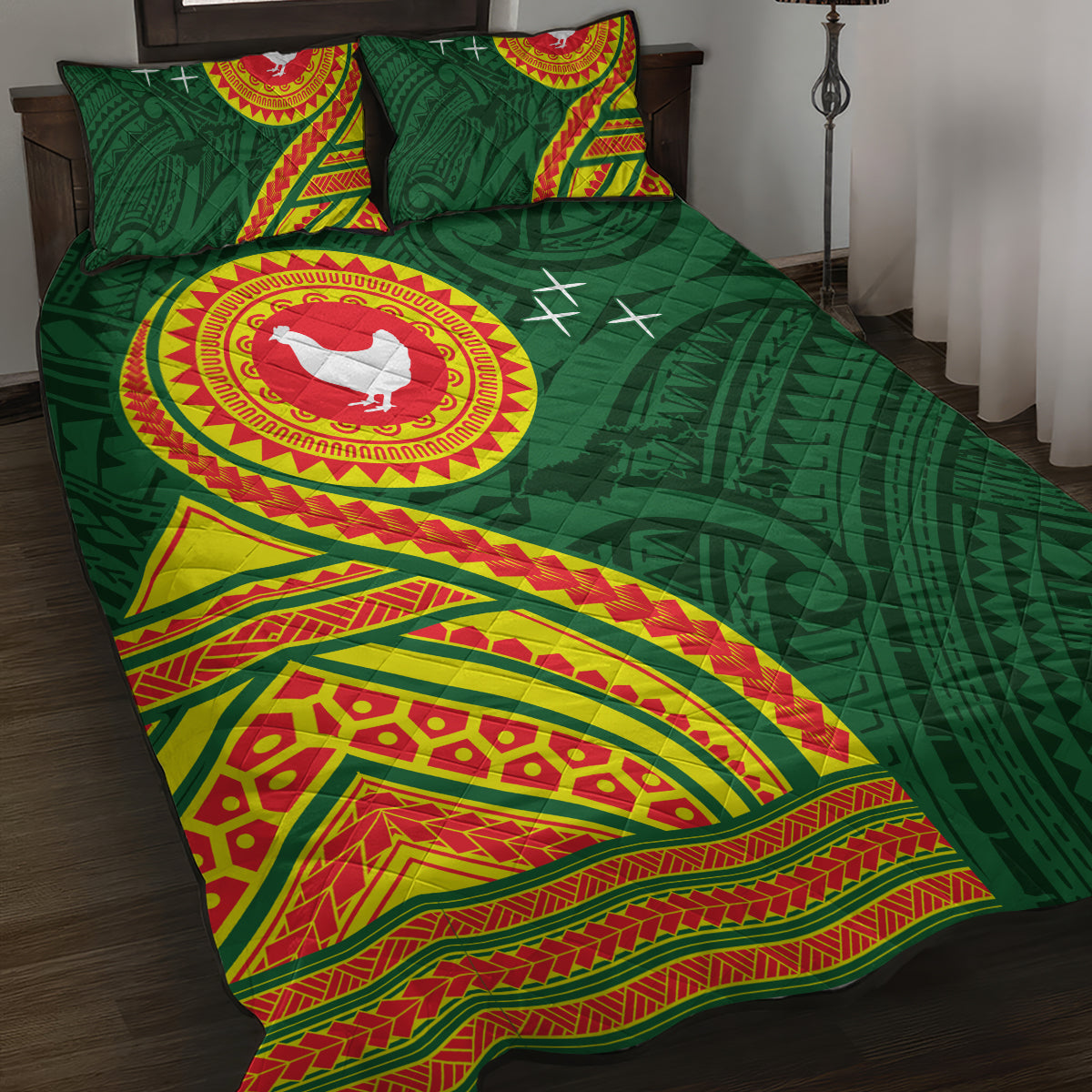 Manu'a Cession Day Quilt Bed Set Polynesian Pattern LT03 Green - Polynesian Pride