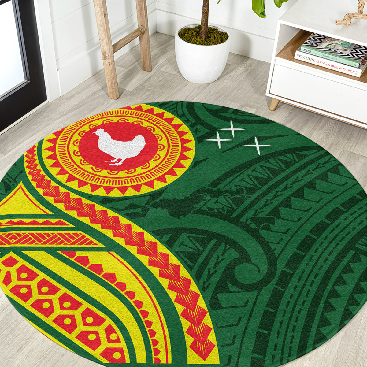 Manu'a Cession Day Round Carpet Polynesian Pattern LT03 Green - Polynesian Pride