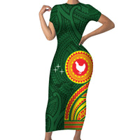 Manu'a Cession Day Short Sleeve Bodycon Dress Polynesian Pattern LT03 Long Dress Green - Polynesian Pride