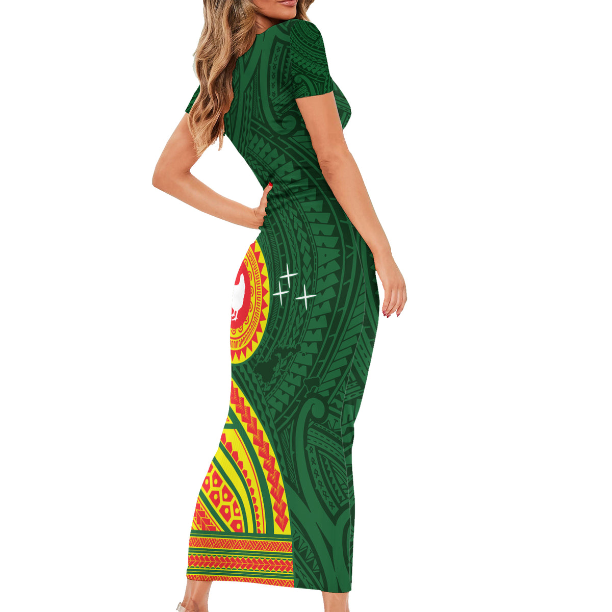 Manu'a Cession Day Short Sleeve Bodycon Dress Polynesian Pattern LT03 - Polynesian Pride