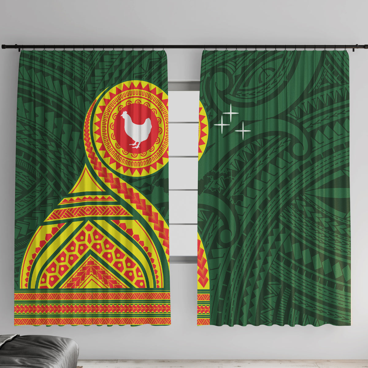 Manu'a Cession Day Window Curtain Polynesian Pattern LT03 With Hooks Green - Polynesian Pride